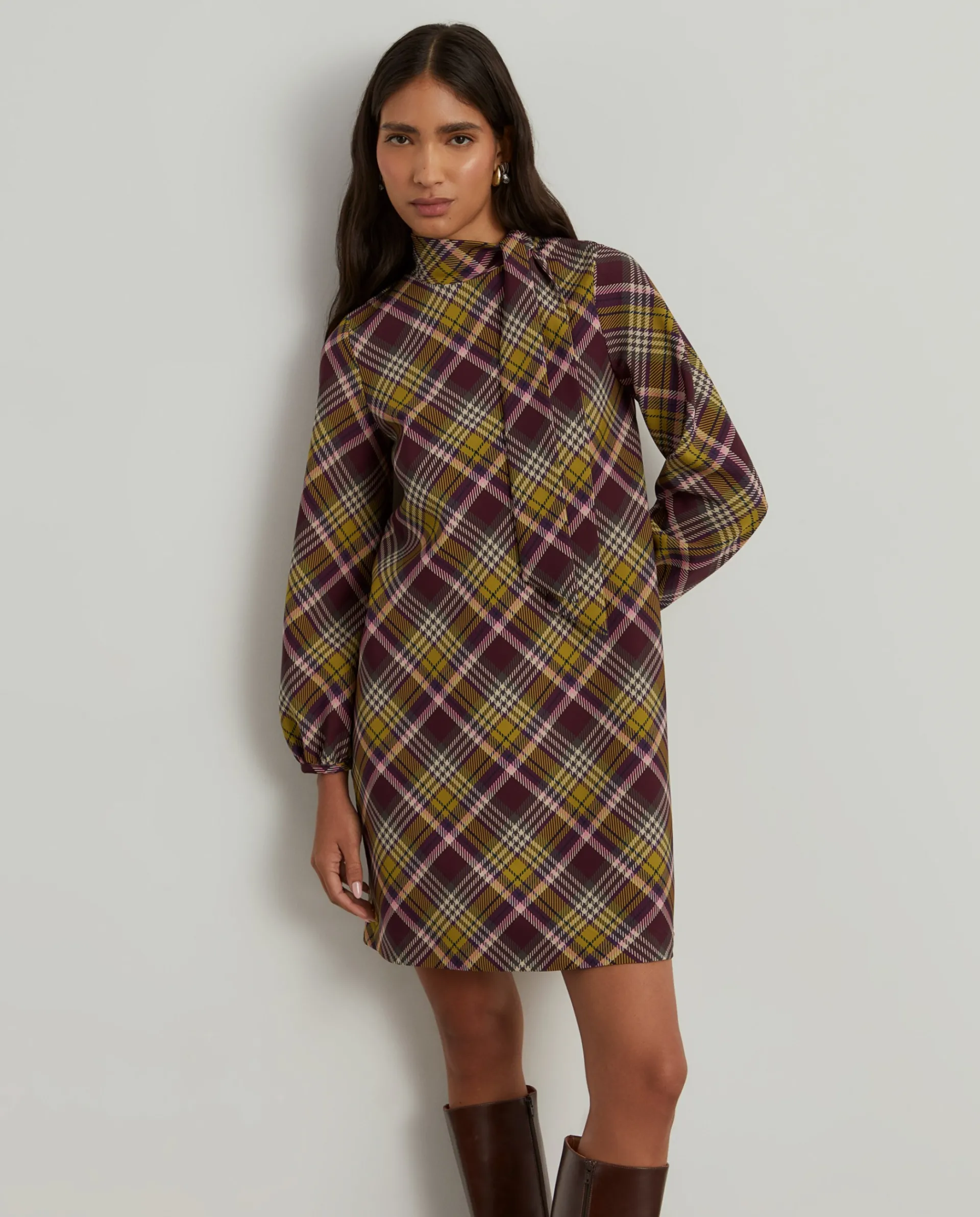 Best Sale LION OF PORCHES Vestido tartan manga comprida 663 Verde Alface